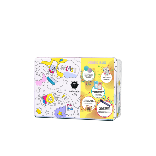 MAGIC BOX 2 CHRISTMAS SET 2025 (2 half bath fizzer blue and purple + orange bath & shower dough + dark blue tattoo pen + monster & city world temporary tattoos + 7 families game)