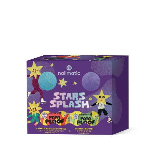 STARS SPLASH CHRISTMAS SET 2025 (green bath & shower dough + red bath & shower dough + blue half bath fizzer + purple half bath fizzer)