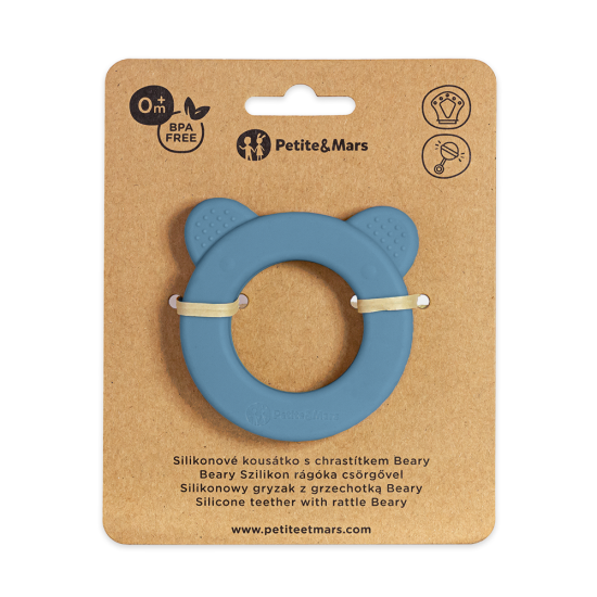 PETITE e MARS Silicone teether with rattle Beary Petrol Blue 0m+