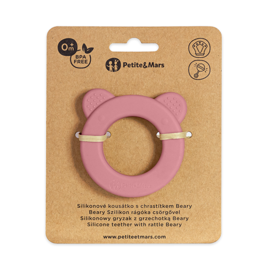 PETITE e MARS Silicone teether with rattle Beary Dusty Rose 0m+