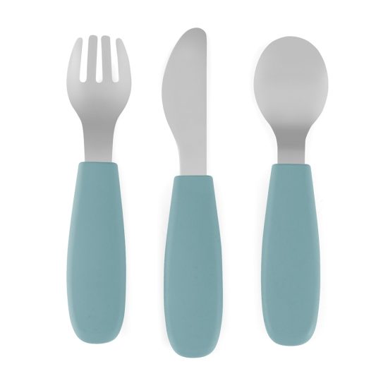 PETITE e MARS Stainless steel cutlery set with silicone handle Take e Match Frosted Sky 12m+