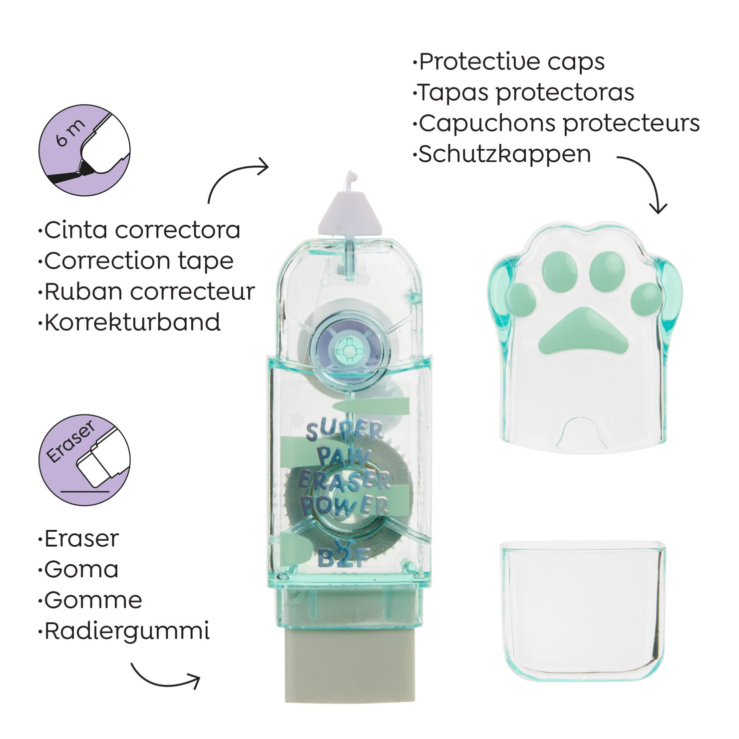 CORRECTION TAPE + ERASER GREEN B2F - immagine 2